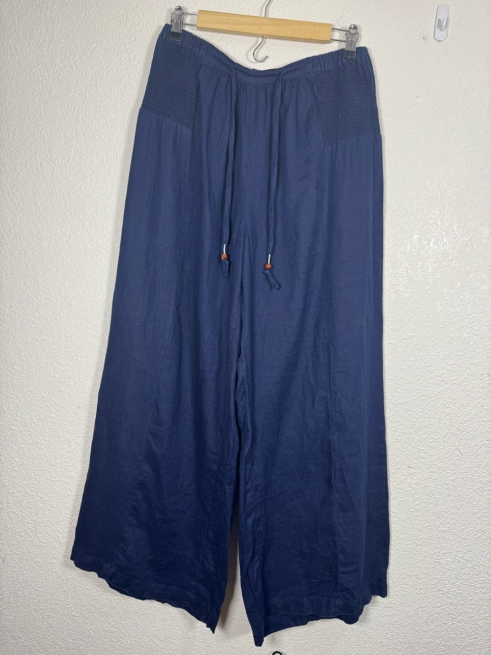 Sigrid Olsen navy blue linen wide leg pants Medium